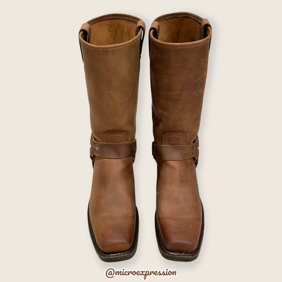 $499 Frye Harness 12R Tan Brown Cavalry Western Cowboy Harness Distressed Boot - Picture 11 of 16